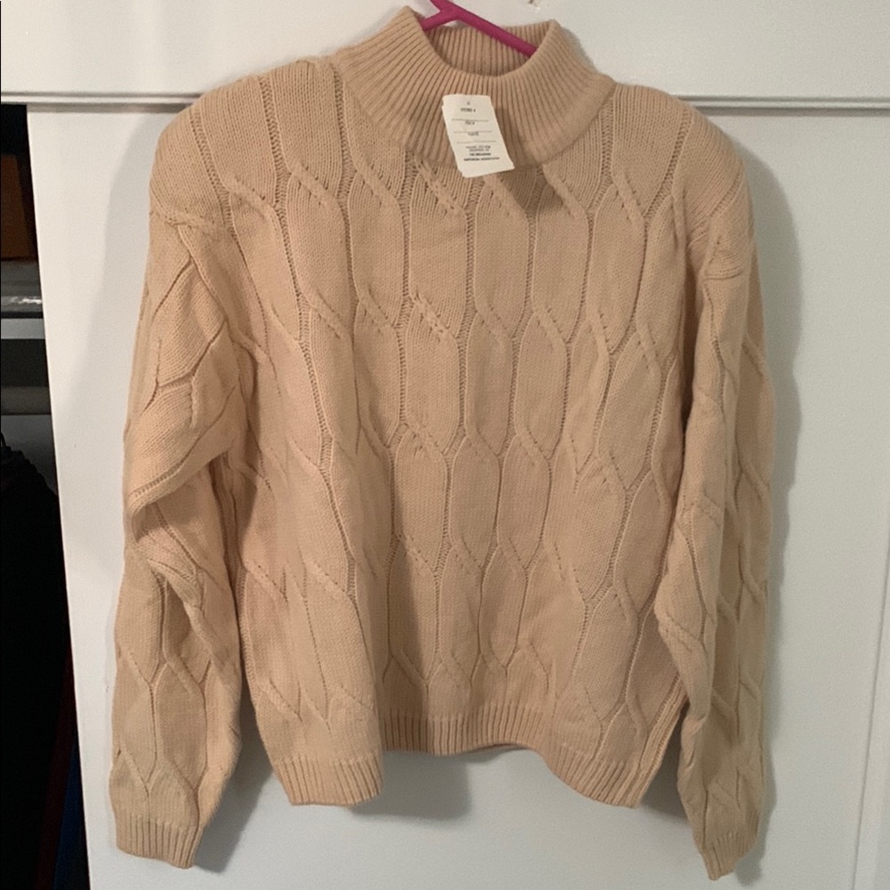 JEANNE PIERRE Women's Beige Cable Knit Turtleneck Sweater